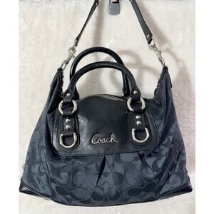 Coach Ashley Signature Convertible Satchel Style F15443 Blk Jacquard w/ Leather